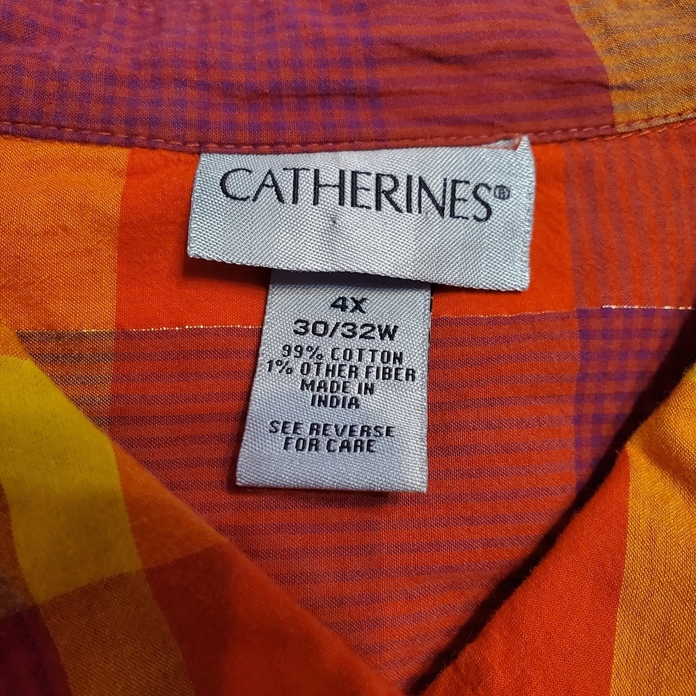Catherines Women's Plaid Cotton Button Down Collar Shirt 4X - Picture 4 of 4